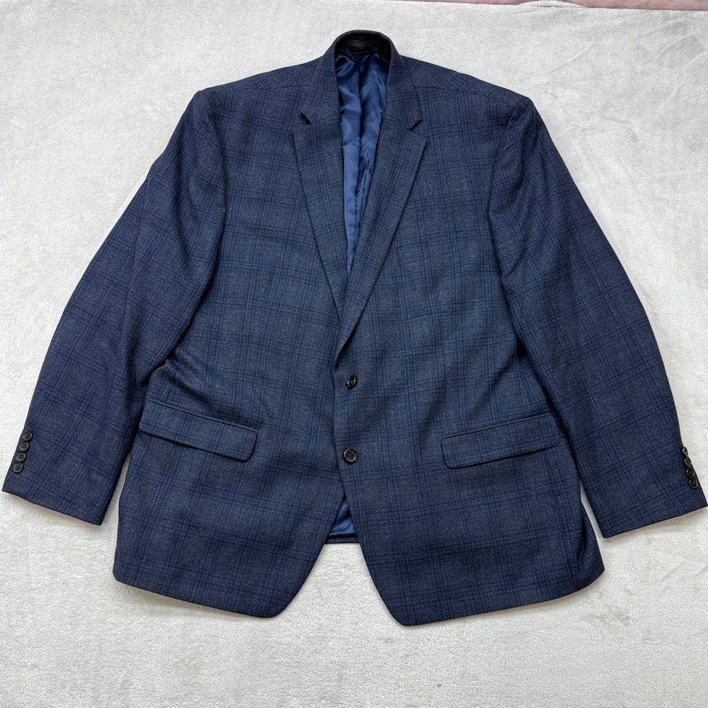 Lauren Ralph Lauren Blazer Men 48R Navy Blue Plaid 100% Wool Sport Coat 2-Button